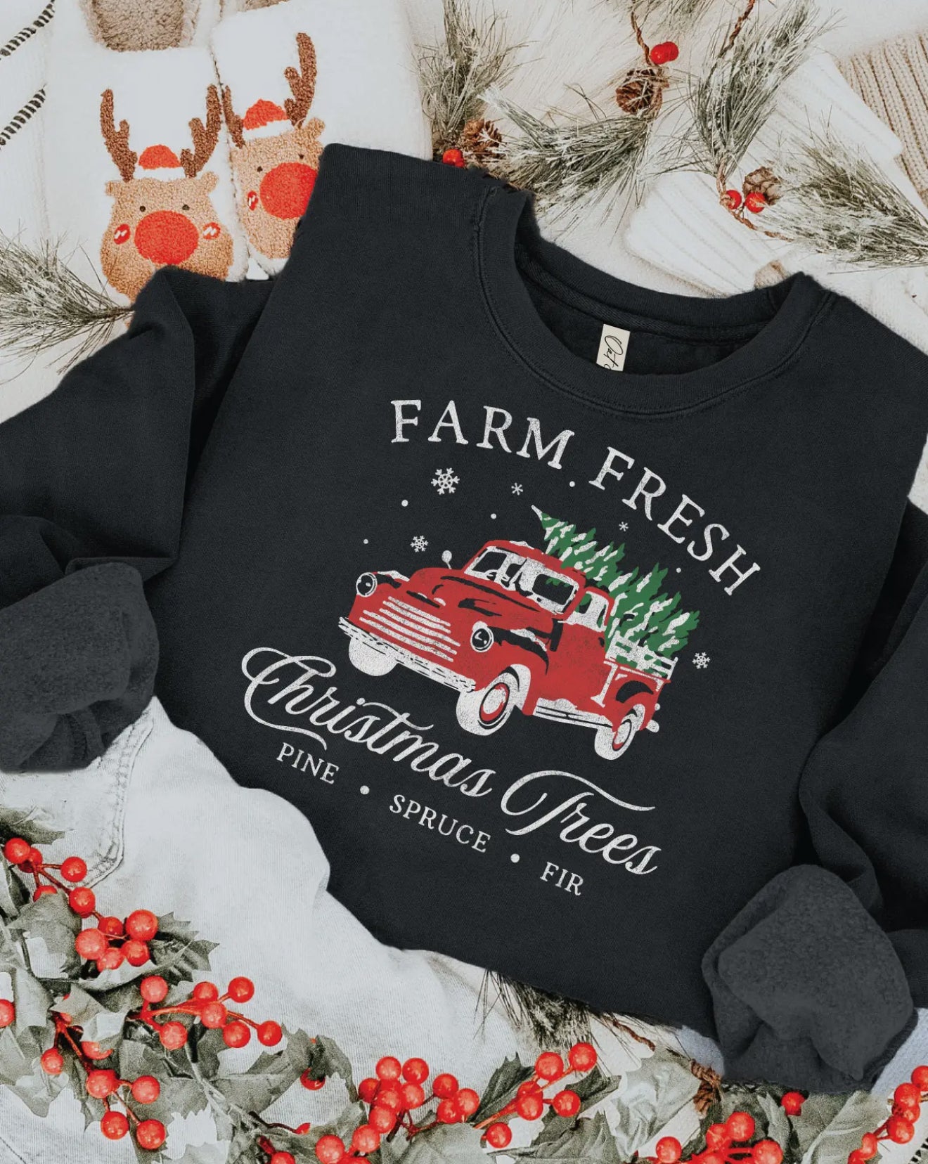 Farm Fresh Christmas Trees Sweatshirt- Black