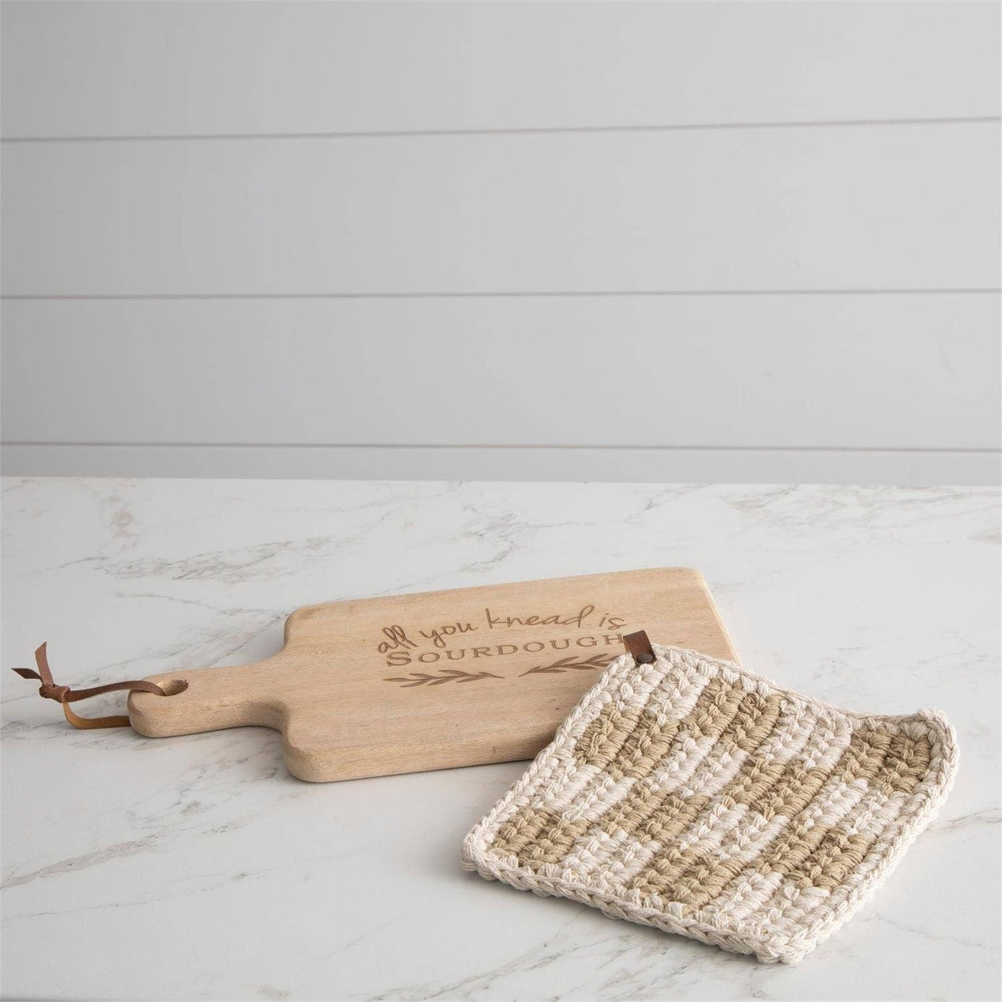 Knitted Pot Holder - Tan And Cream