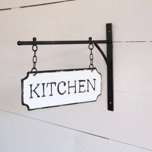 White Black Farmhouse Enamel Kitchen Wall Sign on Hanger