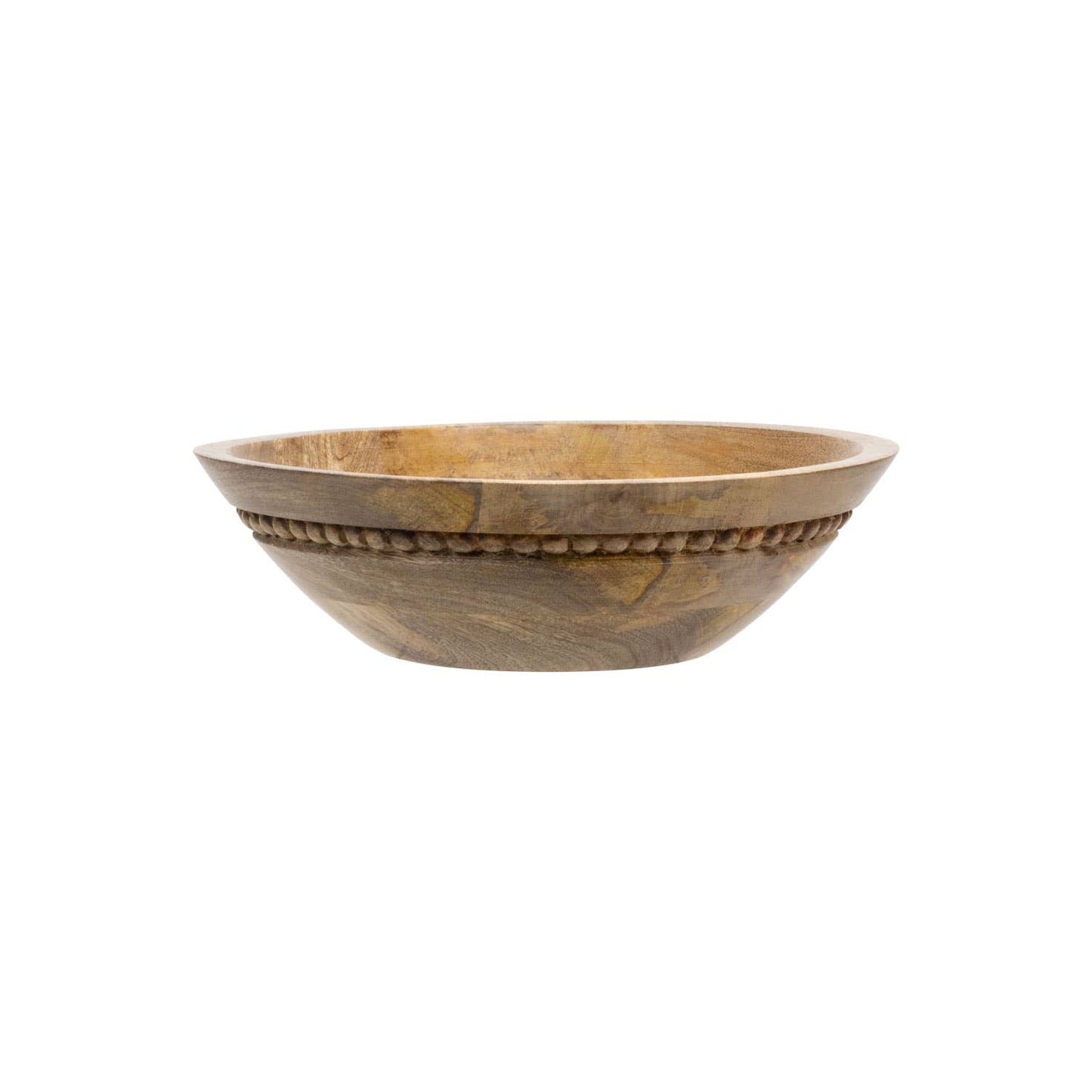 Natural Carved Bead Wood Serving Bowl