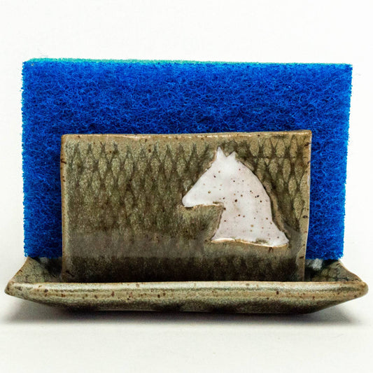 White Horse Pattern Handmade Ceramic Kitchen Sponge Holder