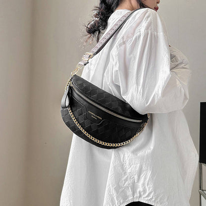 Checkered Chain Strap Crossbody Bag- Black