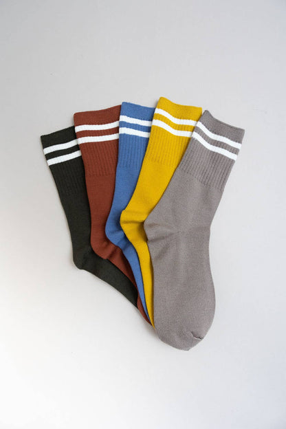 Retro Stripe Wool Blend Socks: Forest Green