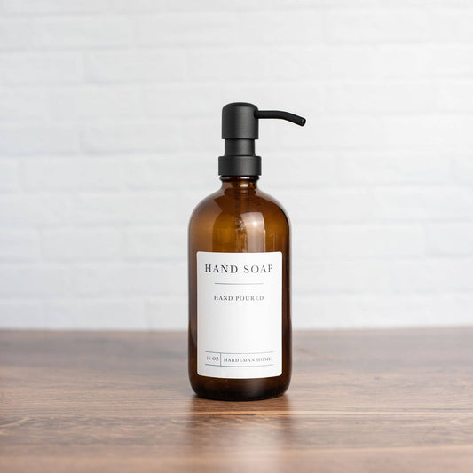 16oz Amber Glass Hand Soap Dispenser: White / Matte Black