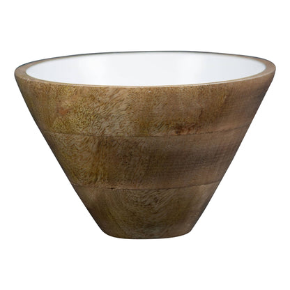 Mabel White Enamel Interior Natural Wood Serving Dip Bowl