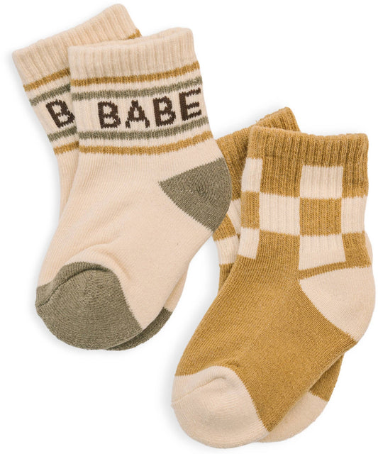 Baby/Toddler Half-Crew Socks 2-Pack, Checkered & Babe Stripe: 4-5T