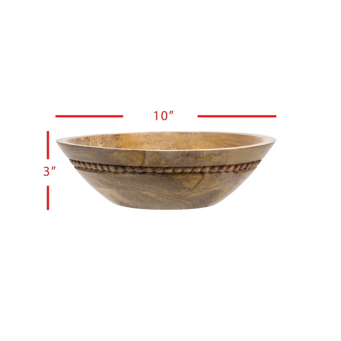 Natural Carved Bead Wood Serving Bowl