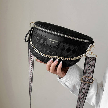 Checkered Chain Strap Crossbody Bag- Black