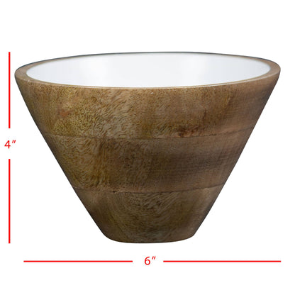 Mabel White Enamel Interior Natural Wood Serving Dip Bowl