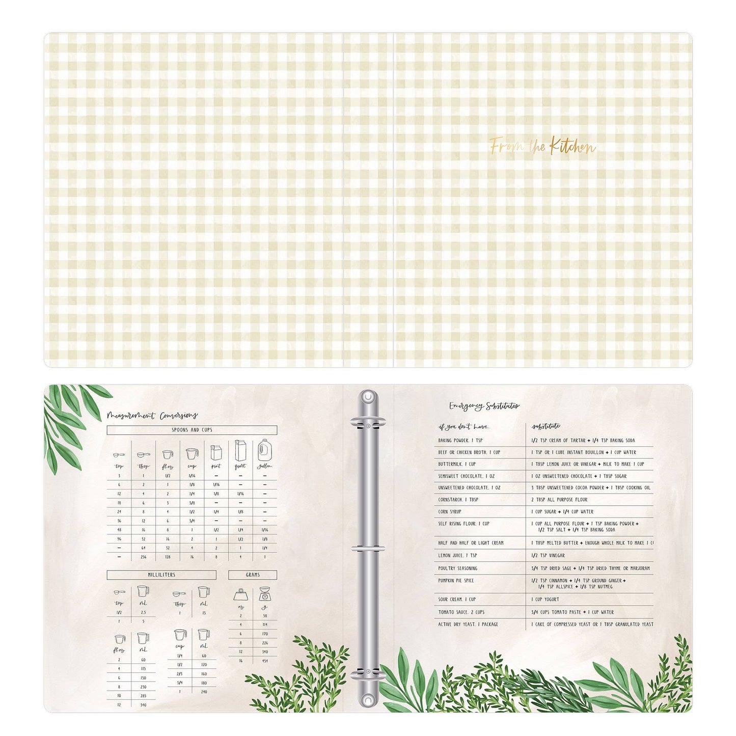 Beige Gingham Large Recipe Binder