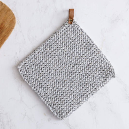 Knitted Pot Holder, Light Gray