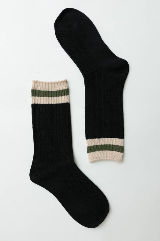 Cozy Retro Color Block Wool Crew Socks - Vintage Style 🧦: Black