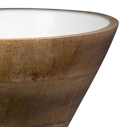 Mabel White Enamel Interior Natural Wood Serving Dip Bowl