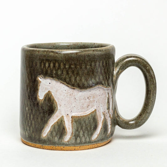 White Horse Design Handmade in Ohio, Ceramic Gray 10 oz Mug