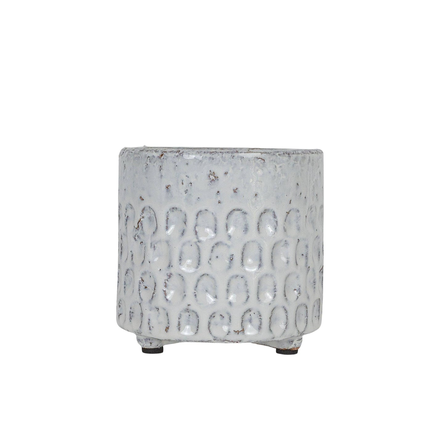 Jaylon Debossed White Garden Planter Pot Glazed Terracotta