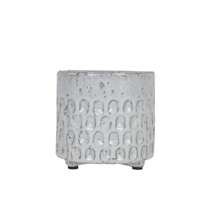 Jaylon Debossed White Garden Planter Pot Glazed Terracotta