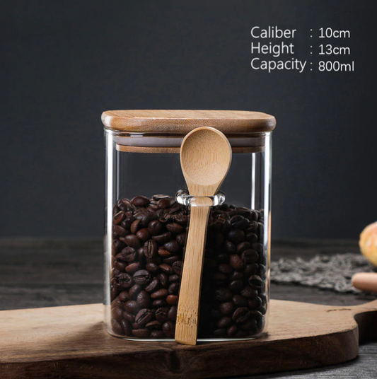 Kitchen Storage Box with Bamboo Lid & Spoon: 800 ml