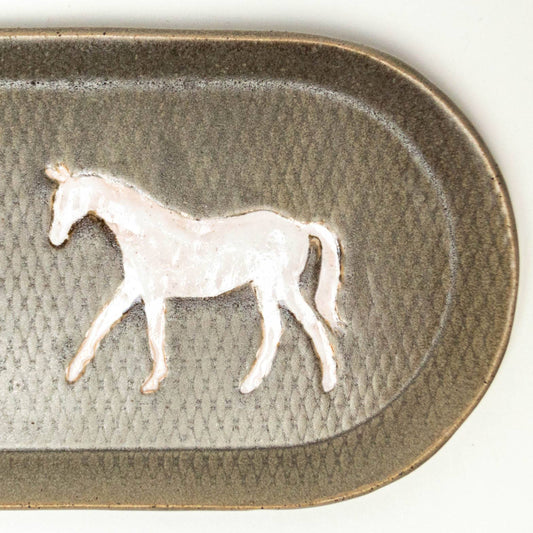 White Horse Design Handmade, in Ohio, Ceramic Gray Platter