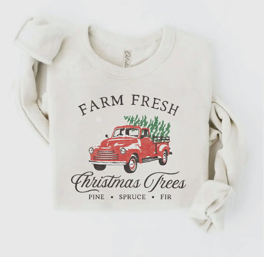 Farm Fresh Christmas Trees Sweatshirt- Cream