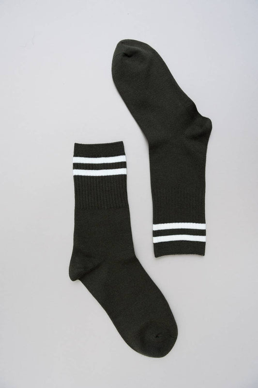 Retro Stripe Wool Blend Socks: Forest Green