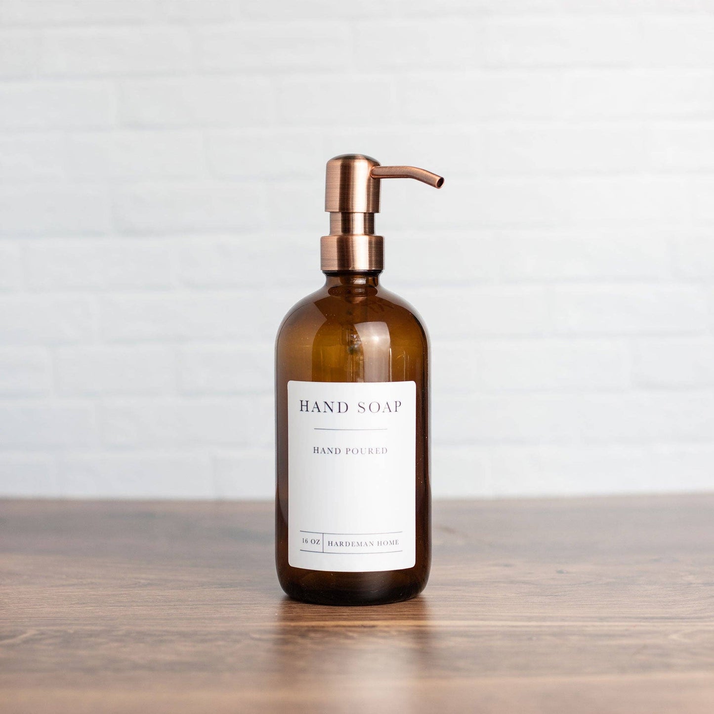 16oz Amber Glass Hand Soap Dispenser: White / Matte Black