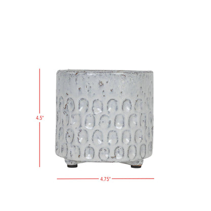 Jaylon Debossed White Garden Planter Pot Glazed Terracotta