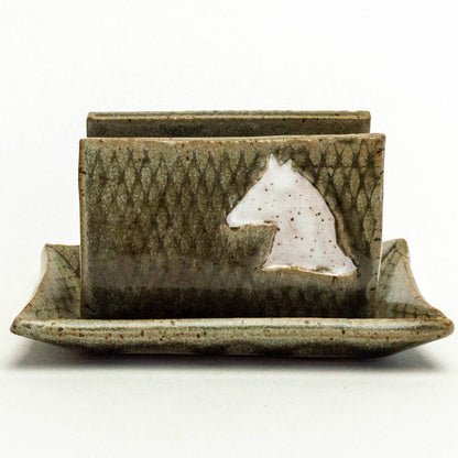 White Horse Pattern Handmade Ceramic Kitchen Sponge Holder