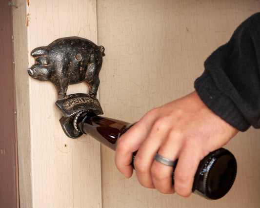 Farmhouse Black Metal Pig Wall Mount Beer Bottle Opener