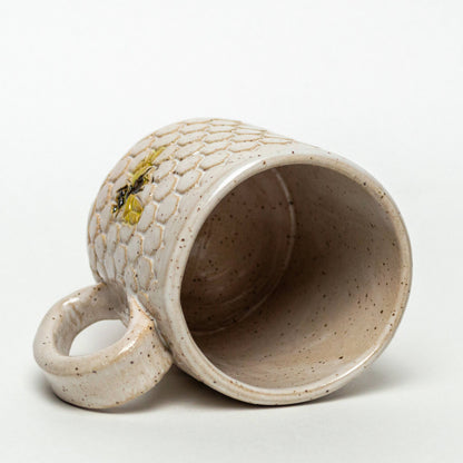 Bee Pattern Handmade in Ohio Ceramic White 10 oz Mug
