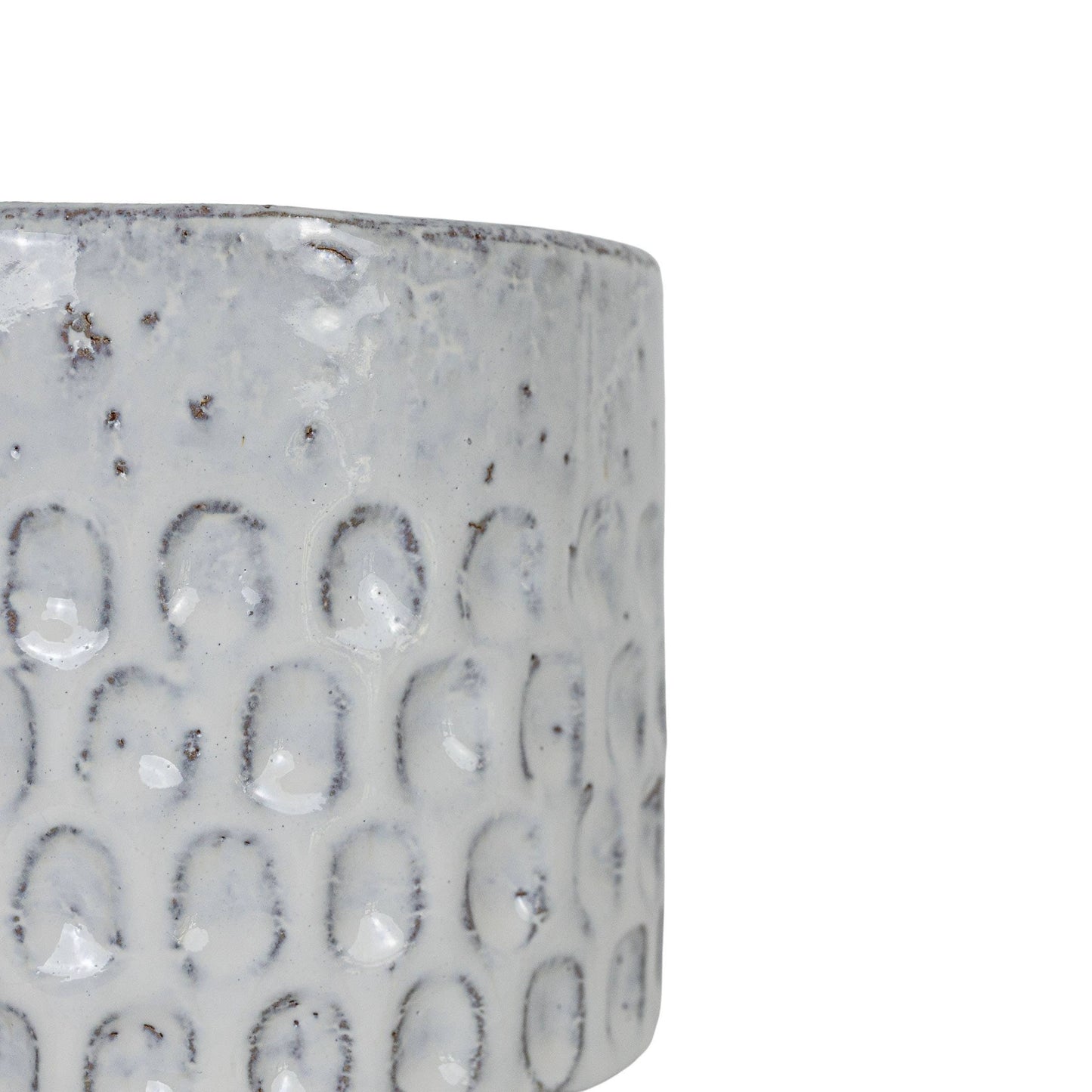 Jaylon Debossed White Garden Planter Pot Glazed Terracotta