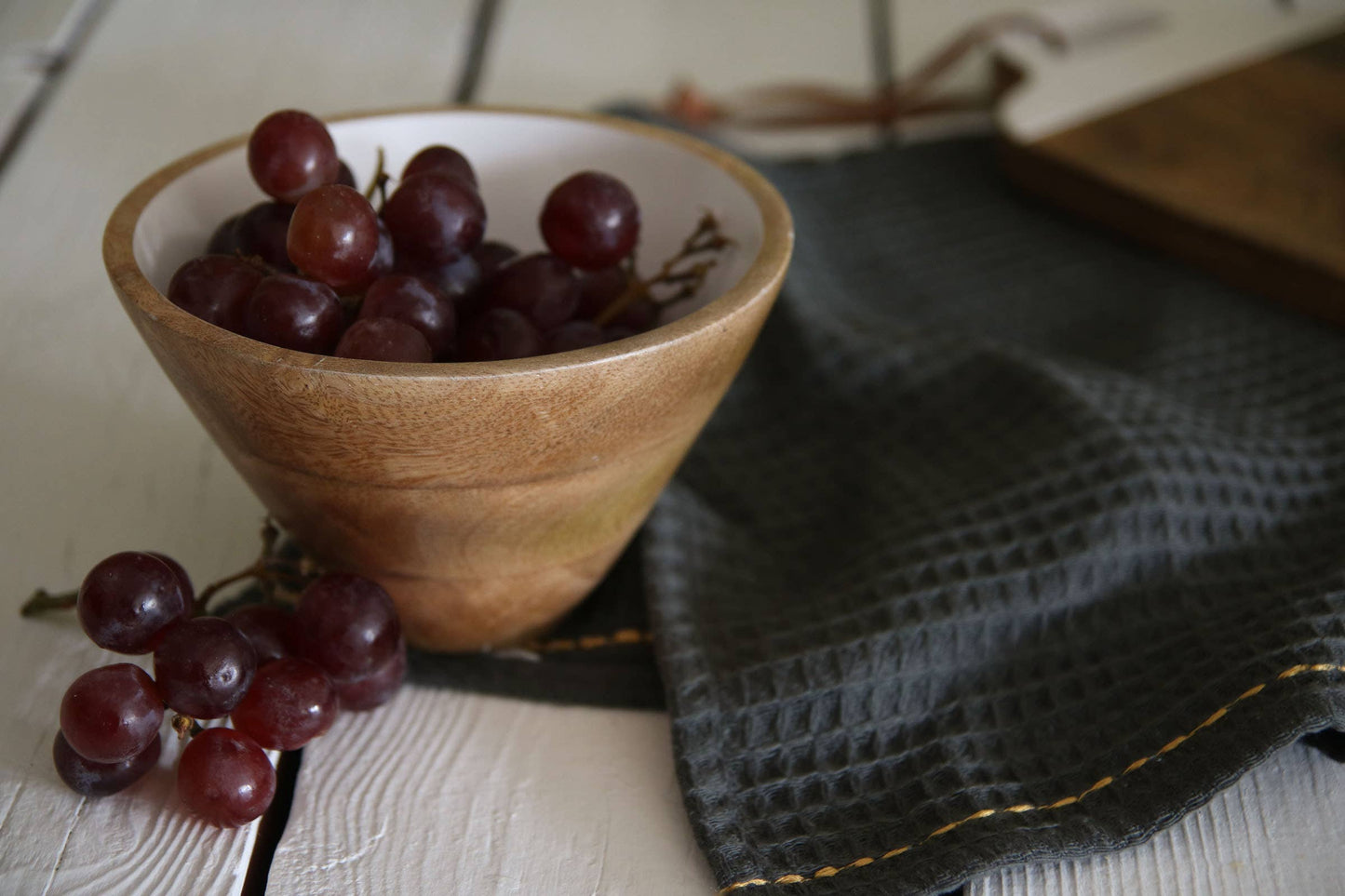 Mabel White Enamel Interior Natural Wood Serving Dip Bowl