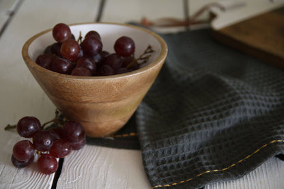 Mabel White Enamel Interior Natural Wood Serving Dip Bowl