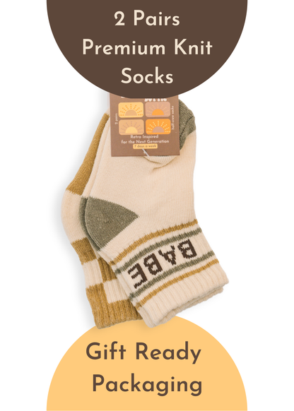 Baby/Toddler Half-Crew Socks 2-Pack, Checkered & Babe Stripe: 4-5T