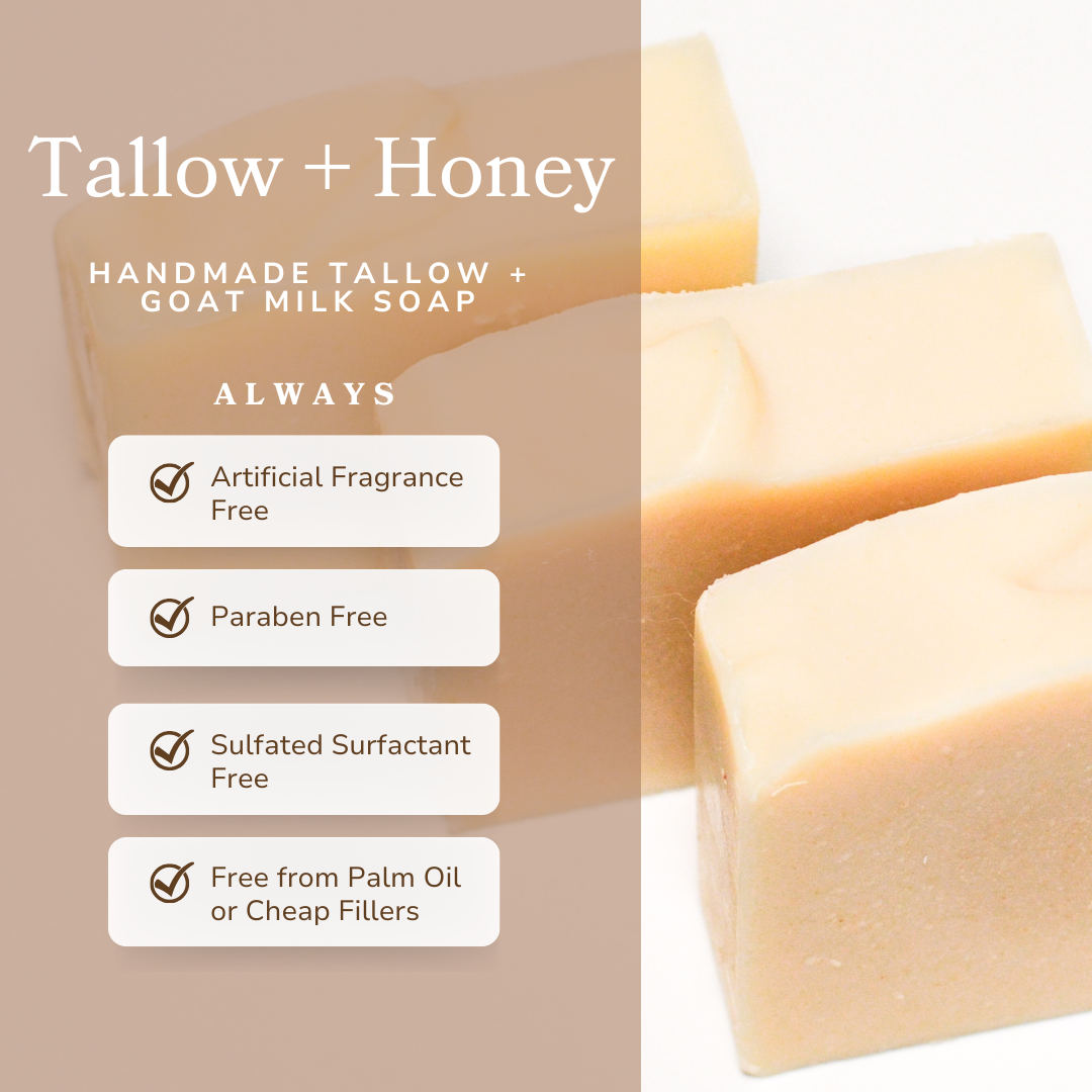 Pure Tallow + Honey Fragrance Free Tallow and Goat Milk Handmade Soap Bar